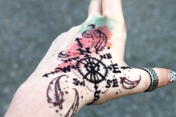 Una brújula tatuada en la mano